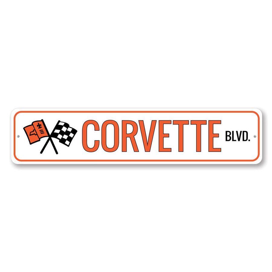 Corvette Blvd. Crossed Flags Sign - Vette1 - Misc Metal Signs