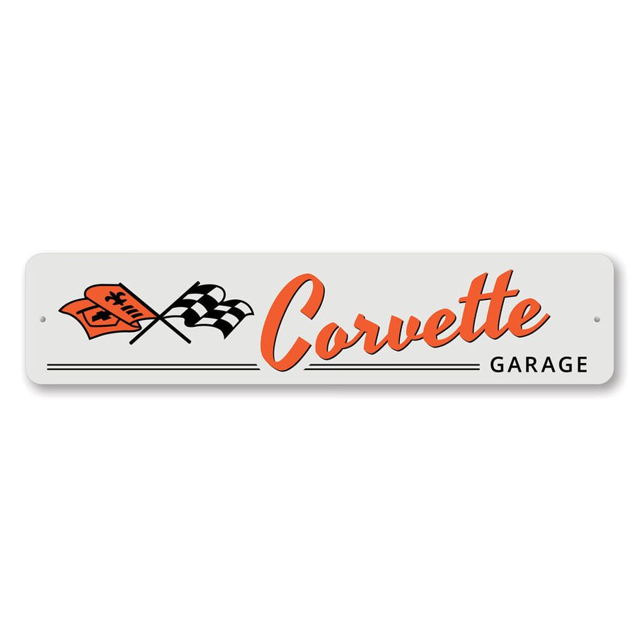 Corvette Garage Crossed Flags Sign - Vette1 - Misc Metal Signs