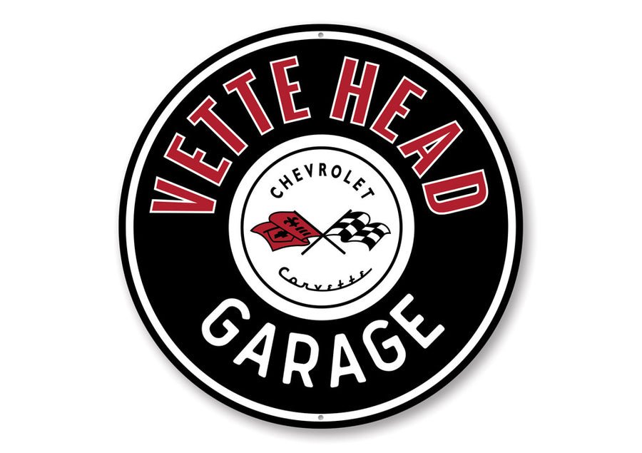 Vette Head C1 Corvette Garage Round Sign - Vette1 - C1 Metal Signs