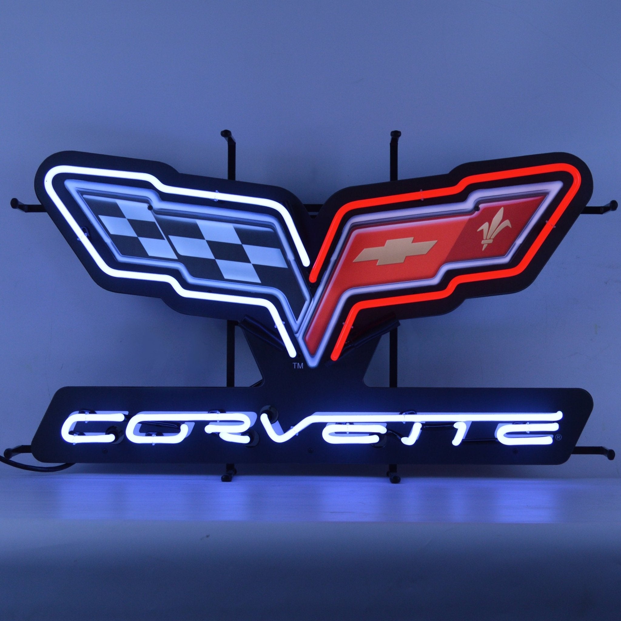 Corvette C6 Flags Neon Sign with Backing - Vette1 - C6 Neon Signs