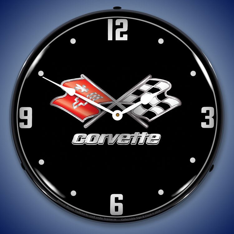 C3 Corvette 14” Black Tie Backlit LED Clock - Vette1 - C3 Clocks