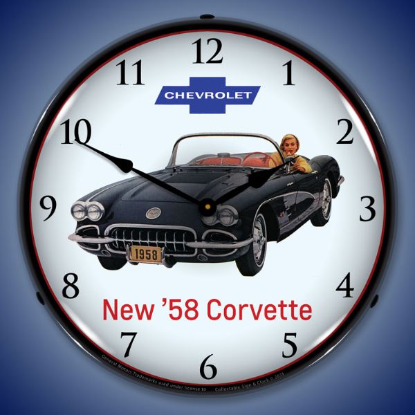 1958 C1 Corvette 14” Backlit LED Clock - Vette1 - C1 Clocks