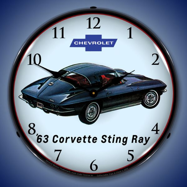 1963 C2 Corvette Stingray 14” Backlit LED Clock - Vette1 - C2 Clocks