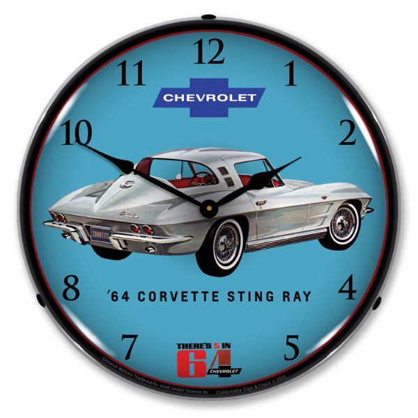 1964 C2 Corvette Stingray 14” Backlit LED Clock - Vette1 - C2 Clocks