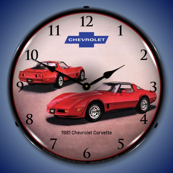 1981 C3 Corvette Stingray 14” Backlit LED Clock - Vette1 - C3 Clocks