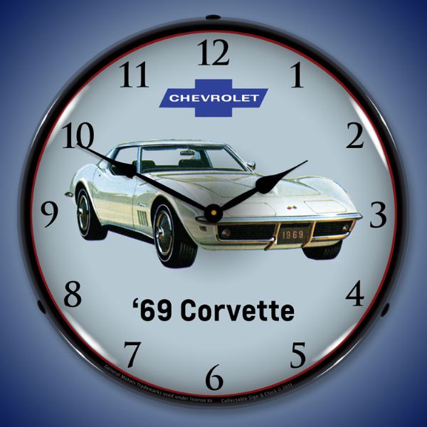 1969 C3 Corvette Stingray 14” Backlit LED Clock - Vette1 - C3 Clocks