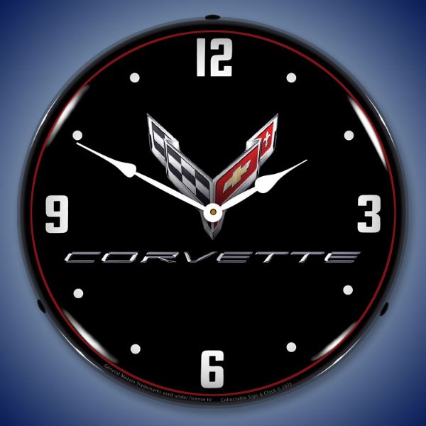 C8 Corvette 14” Black Tie Backlit LED Clock - Vette1 - C8 Clocks