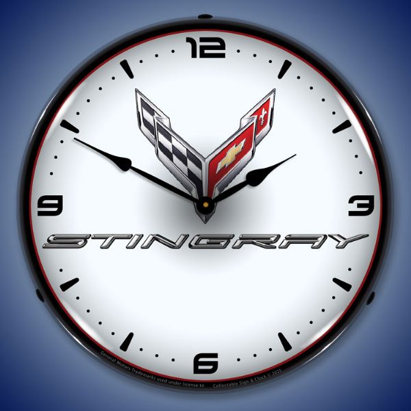 C8 Corvette Stingray 14" Backlit LED Clock - Vette1 - C8 Clocks