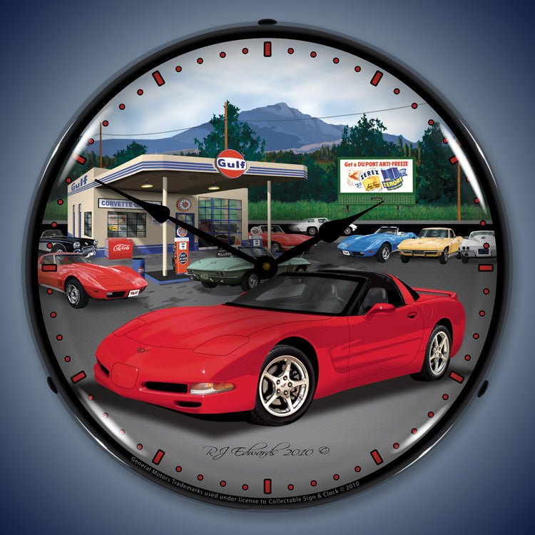 C5 Gulf Corvette 14” Backlit LED Clock - Vette1 - C5 Clocks