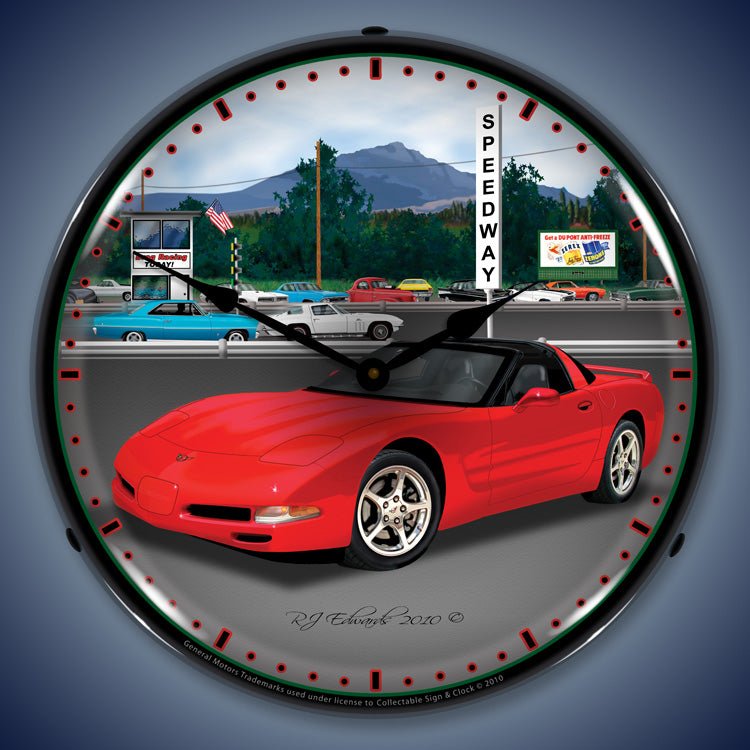 C5 Raceway Corvette 14” Backlit LED Clock - Vette1 - C5 Clocks