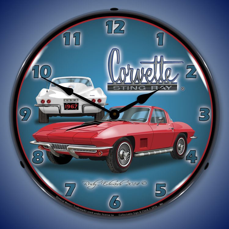 1967 C2 Corvette Stingray 14” Backlit LED Clock - Vette1 - C2 Clocks