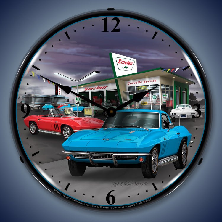 1965 C2 Corvette Stingray 14” Backlit LED Clock - Vette1 - C2 Clocks