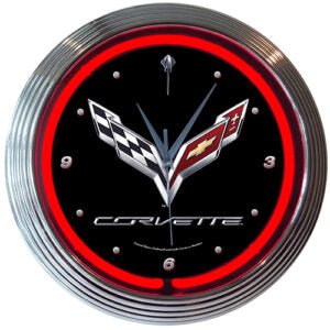 15" C7 Corvette Neon Red Clock - Vette1 - C7 Neon Clocks