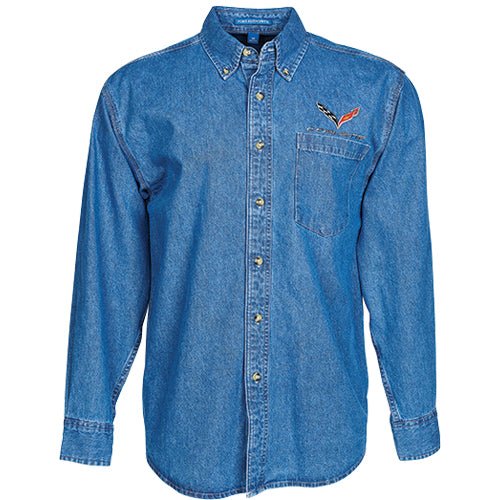 C7 Corvette Heavyweight Denim Shirt - Vette1 - C7 Men's Button Down Shirts