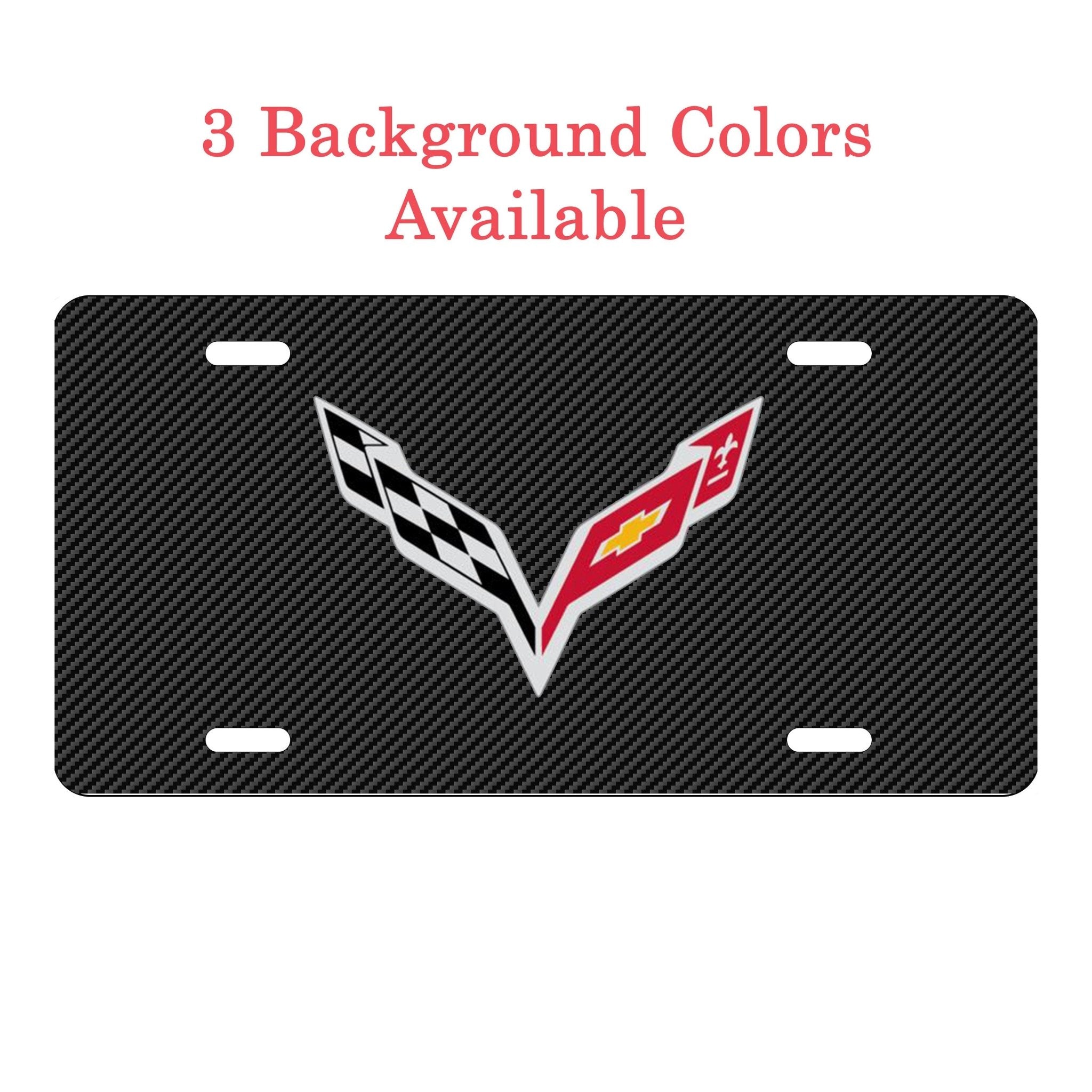 Corvette C7 Logo License Plate Carbon Fiber Look, Black Background, American Flag - Vette1 - C7 License Plates