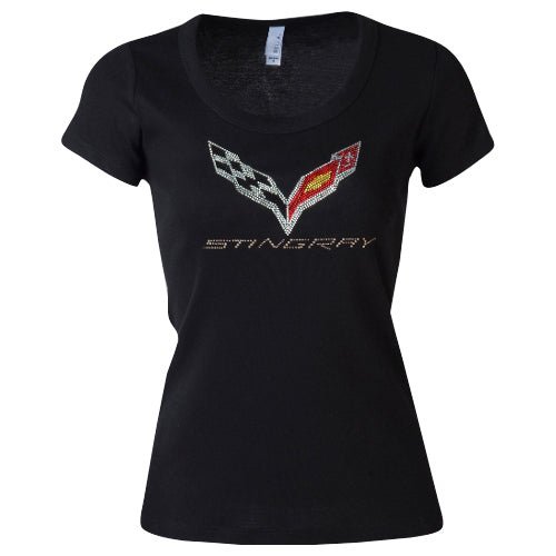 Ladies Corvette C7 Rhinestone T-Shirt - Vette1 - C7 Ladies' Tops