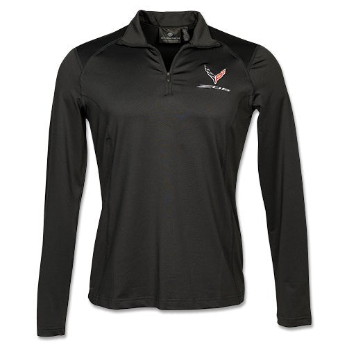 Ladies Corvette C8 Z06 1/4 Zip Black Pullover - Vette1 - C8 Ladies' Outerwear